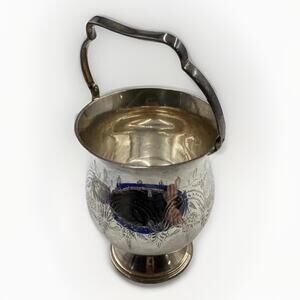 Vintage Silver-Plated Floral Top Handle Ice Bucket Barware Serveware Vase15